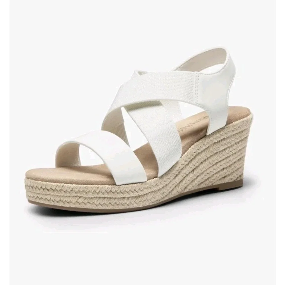 Women Elastic Ankle Strap Espadrilles Wedge Sandals Open‎ Toe Casual Size 8